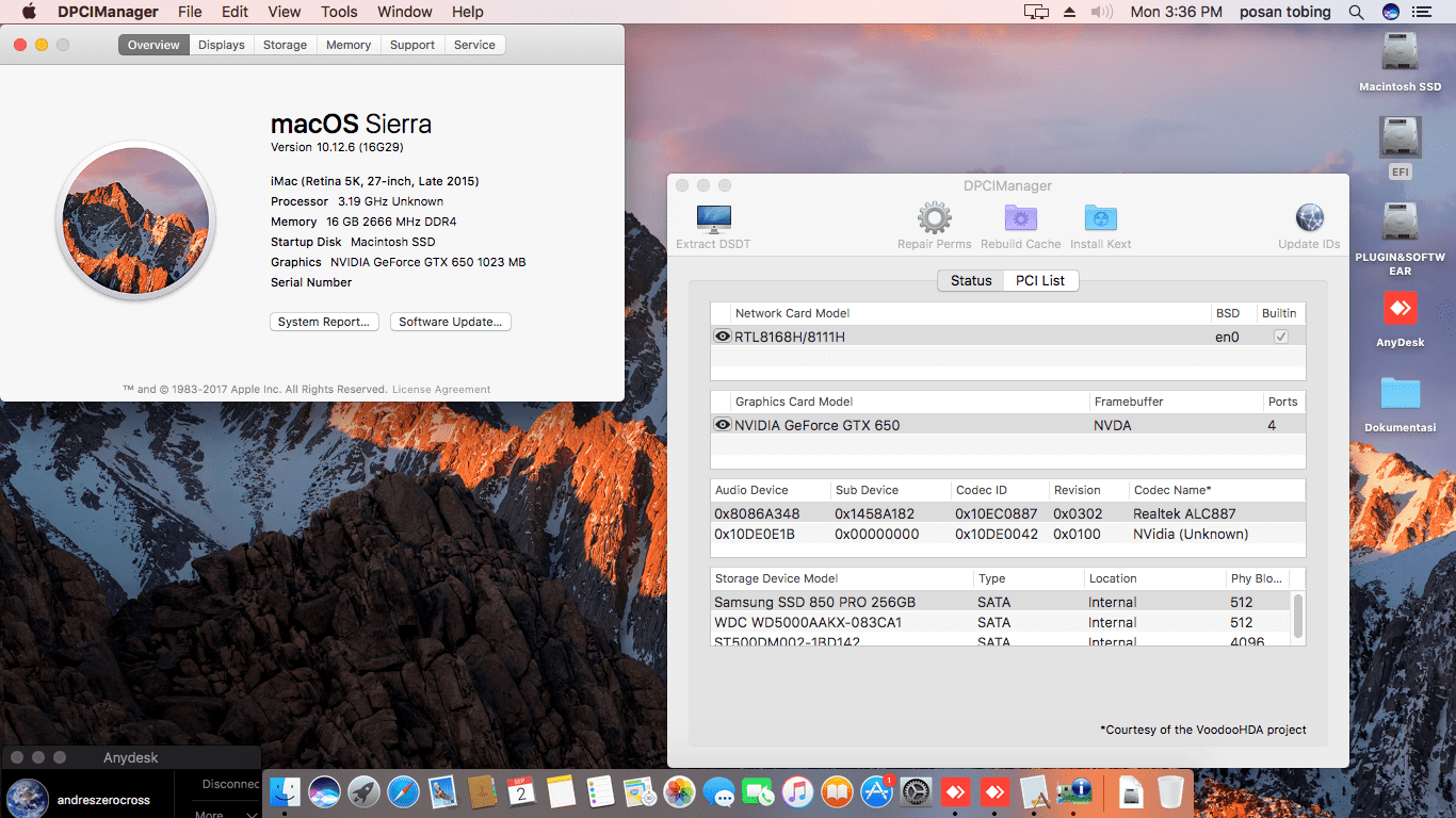 Success Hackintosh macOS Sierra 10.12.6 Build 16G29 at Gigabyte B360M DS3H + Intel Core i7 8700 + Nvidia GTX 650